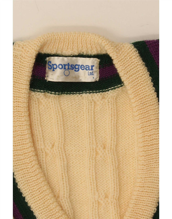 vintage Homme Col V Pull Pull Petit Beige Colourblock