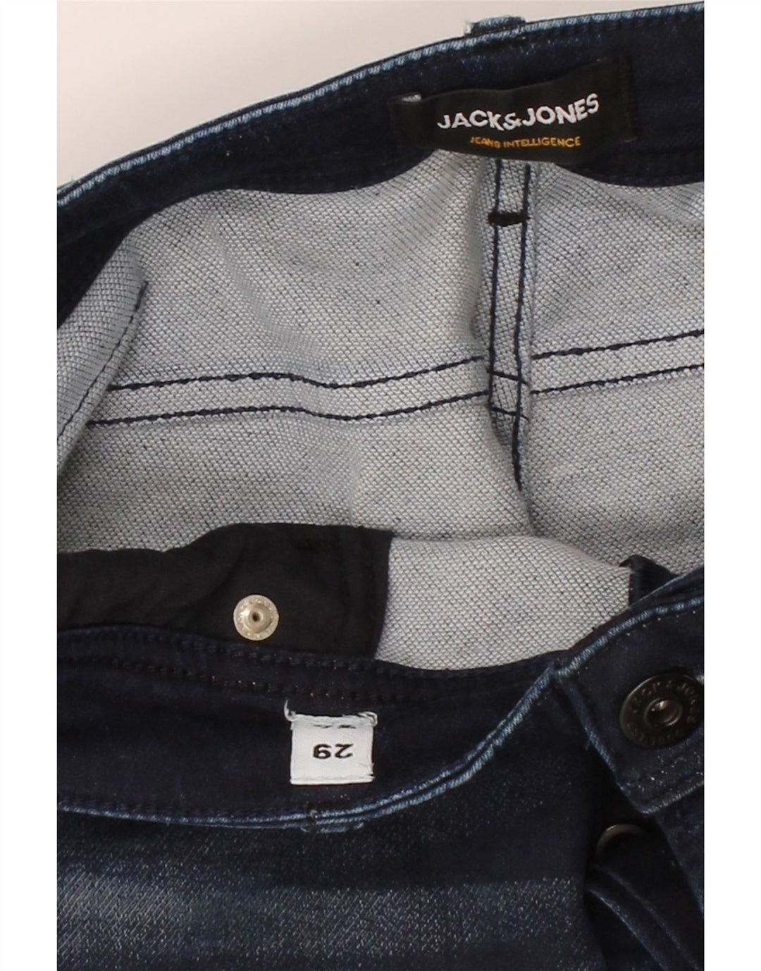 JACK & JONES Mens Slim Jeans W29 L31 Navy Blue Cotton Vintage Jack & Jones and Second-Hand Jack & Jones from Messina Hembry 