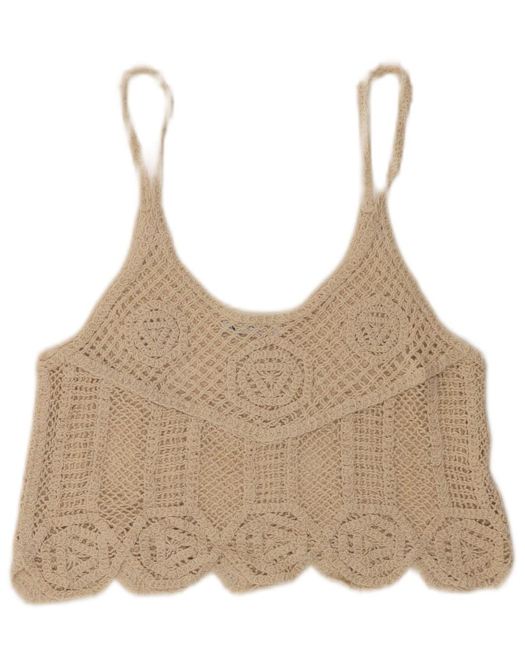 Zara Womens Crop Crochet Cami Top UK 12 Beige Moyen