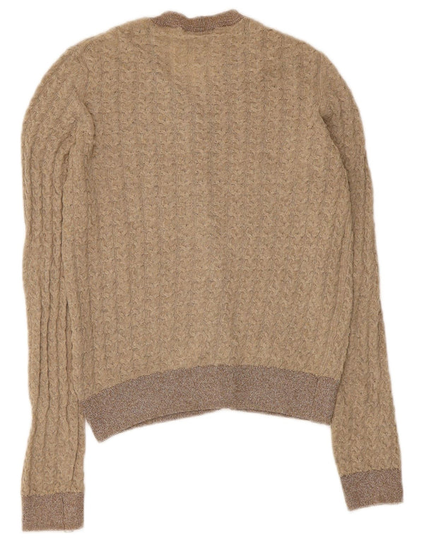 Zara Femmes Crop Cardigan Pull UK 8 Petit Beige Polyester