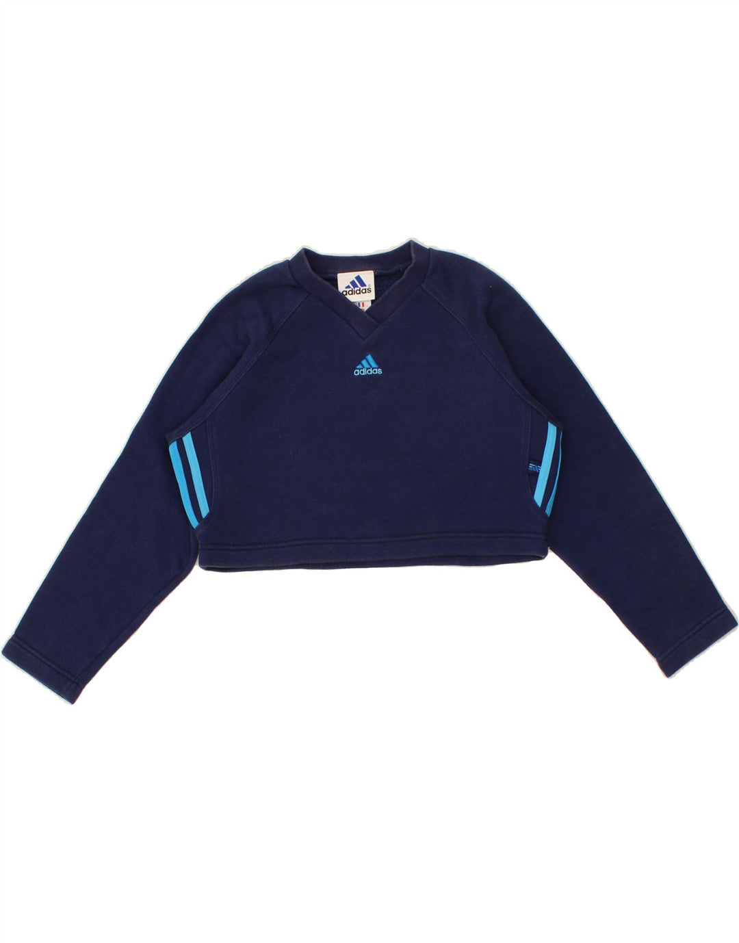 ADIDAS Boys Crop Sweatshirt Jumper 9-10 Years Medium Navy Blue Vintage Adidas and Second-Hand Adidas from Messina Hembry 