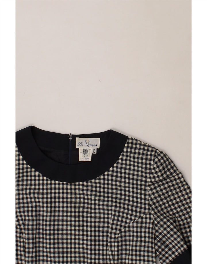 LES COPAINS Womens Sheath Dress IT 46 Large Navy Blue Gingham Wool Vintage Les Copains and Second-Hand Les Copains from Messina Hembry 