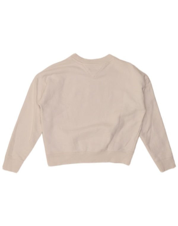 TOMMY HILFIGER Sweat-shirt court surdimensionné pour femme UK 6 XS Blanc