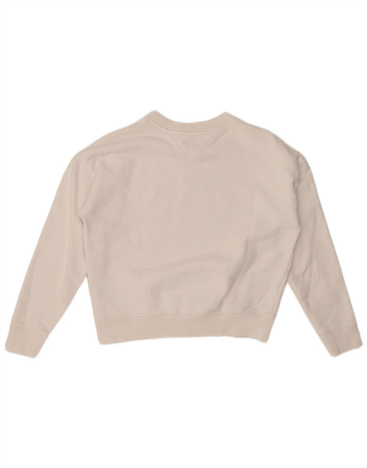 TOMMY HILFIGER Sweat-shirt court surdimensionné pour femme UK 6 XS Blanc