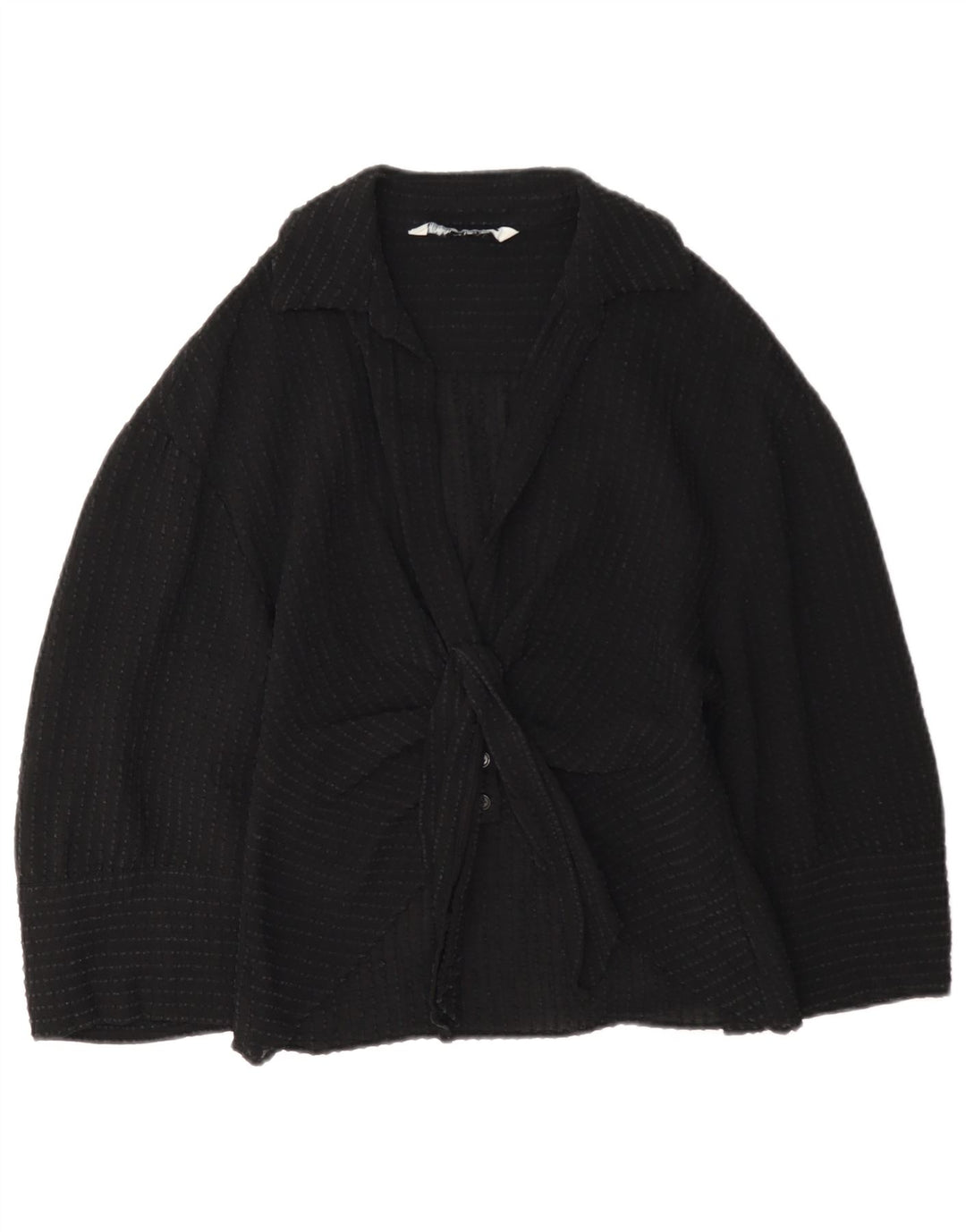 Zara Chemisier à manches 3/4 pour femme avec cravate sur le devant, UK 12, viscose noire moyenne