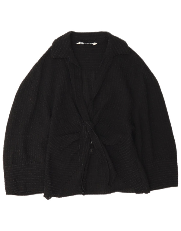 Zara Chemisier à manches 3/4 pour femme avec cravate sur le devant, UK 12, viscose noire moyenne