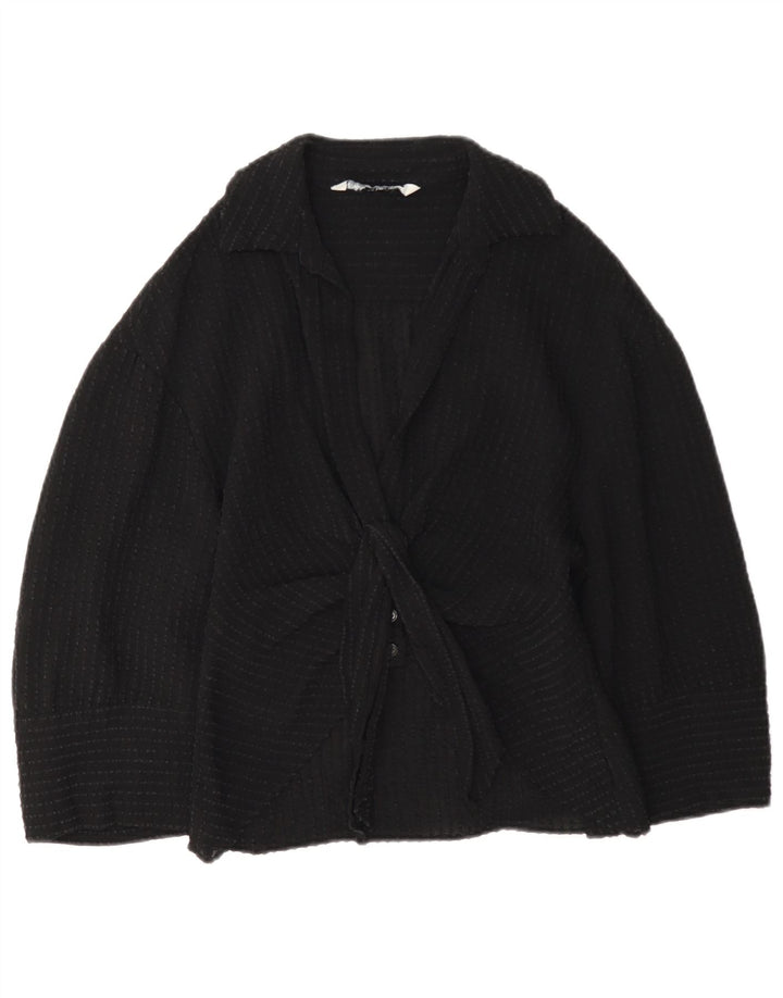 Zara Chemisier à manches 3/4 pour femme avec cravate sur le devant, UK 12, viscose noire moyenne