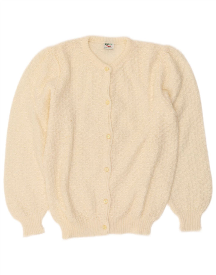 vintage Femme Cardigan Pull UK 10 Petit Off White