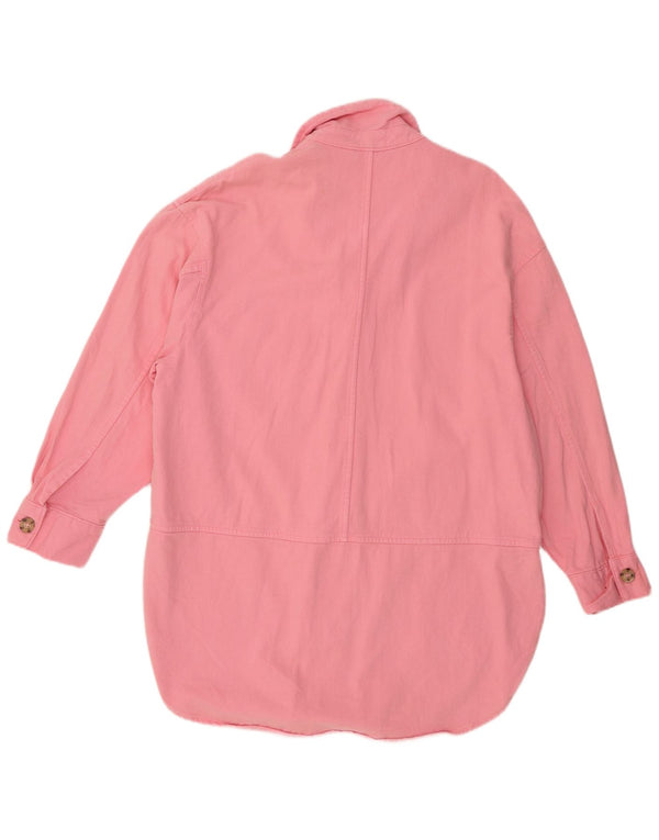 Zara Womens Denim Shirt Dress UK 14 Medium Pink Cotton