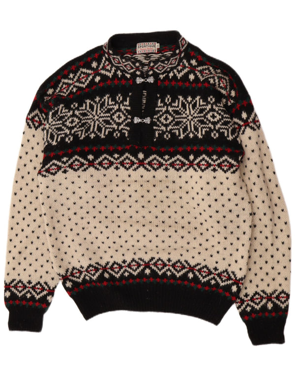 Sportique Pull à col roulé pour femme 2XL en laine Fair Isle blanc cassé