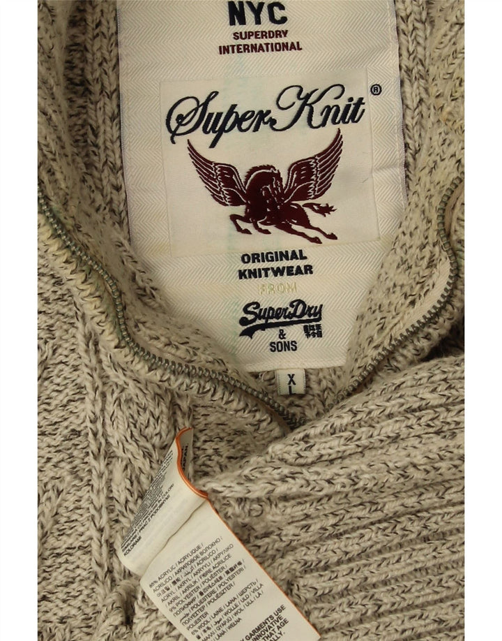 SUPERDRY Pull Col Zippé Homme XL Acrylique Moucheté Beige