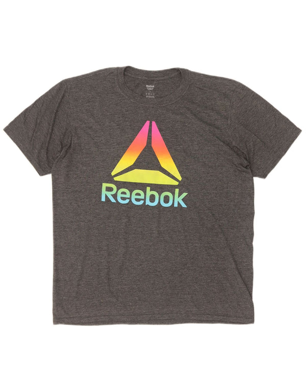 Reebok Mens Graphic T-Shirt Top Large Grey Polyester