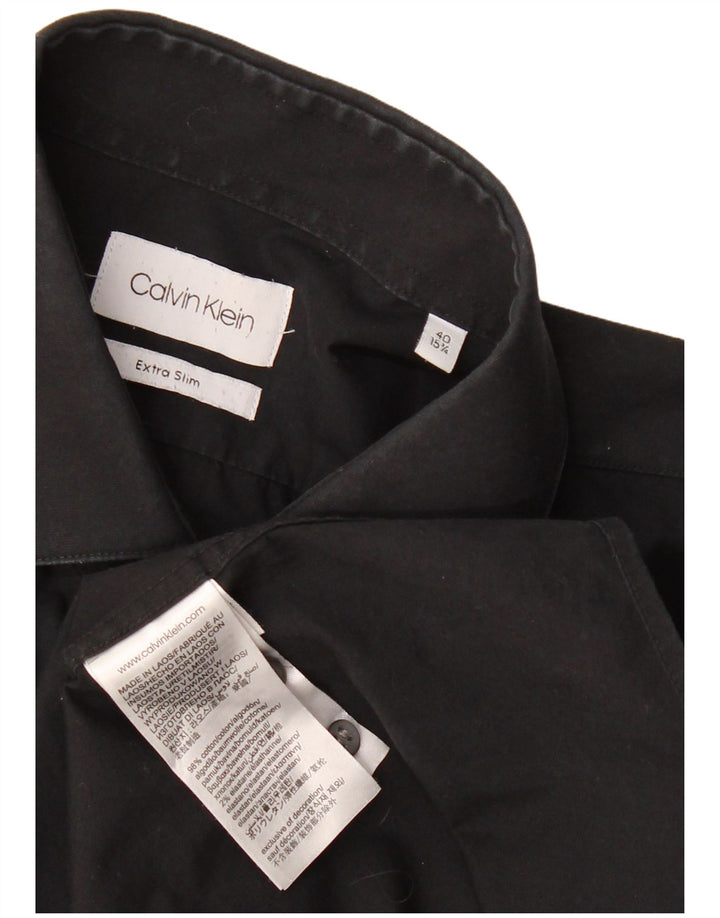 CALVIN KLEIN Mens Extra Slim Fit Shirt Size 40 15 3/4 Medium Black Cotton Vintage Calvin Klein and Second-Hand Calvin Klein from Messina Hembry 