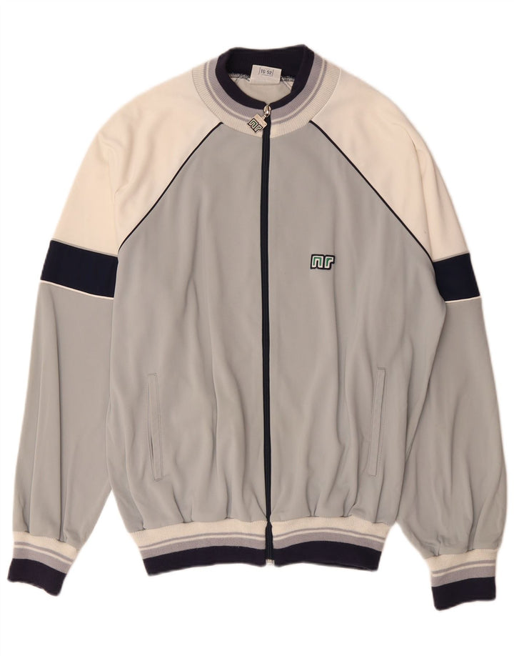 vintage Mens Survêtement Top Veste IT 52 Grand Gris Colourblock