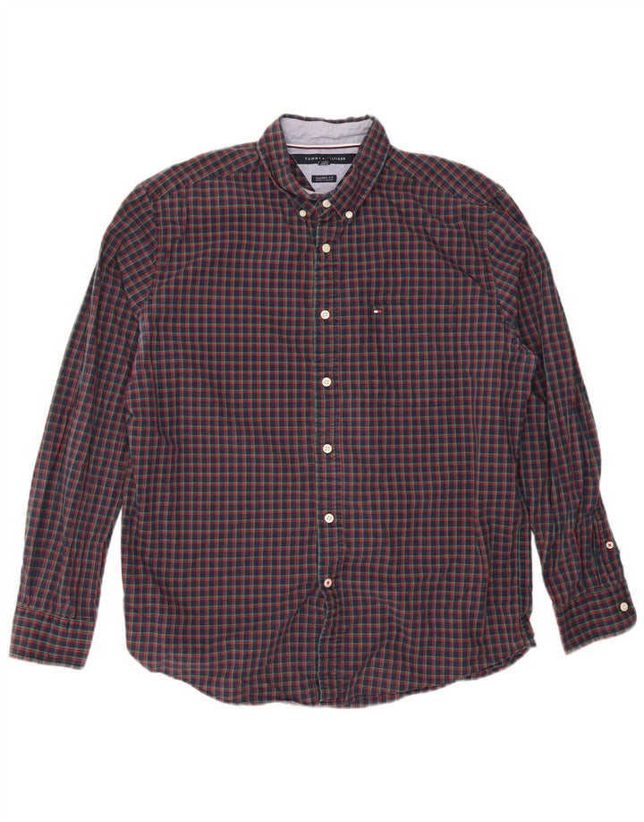 Tommy Hilfiger Chemise coupe classique pour homme en coton à carreaux bleu marine