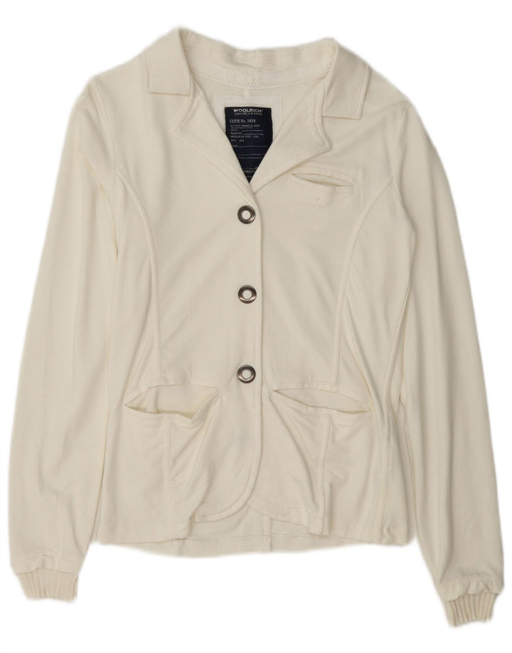 Woolrich Veste Blazer 3 Boutons Femme UK 12 Moyen Blanc Cassé Coton