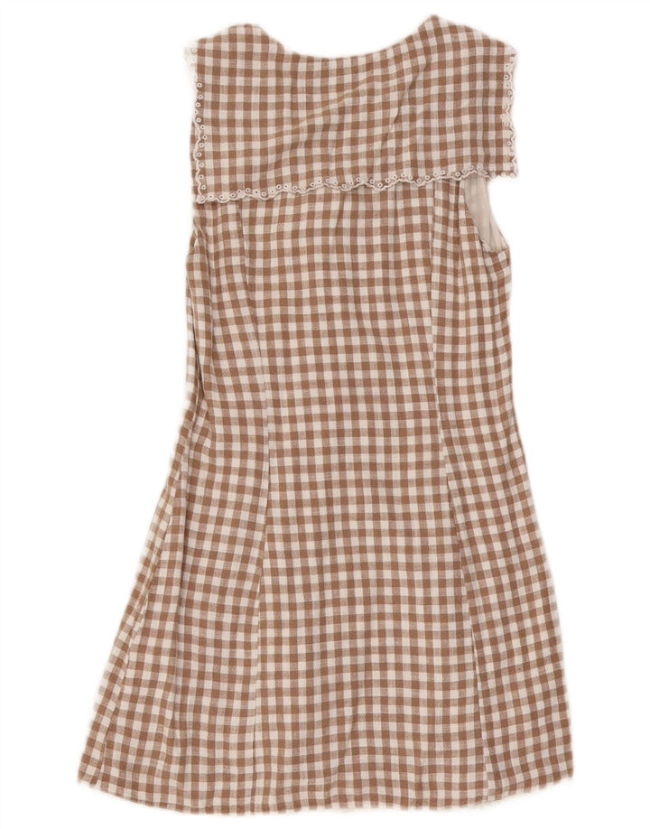 Zara Robe droite sans manches pour femme UK 10 Petite Viscose Vichy Marron