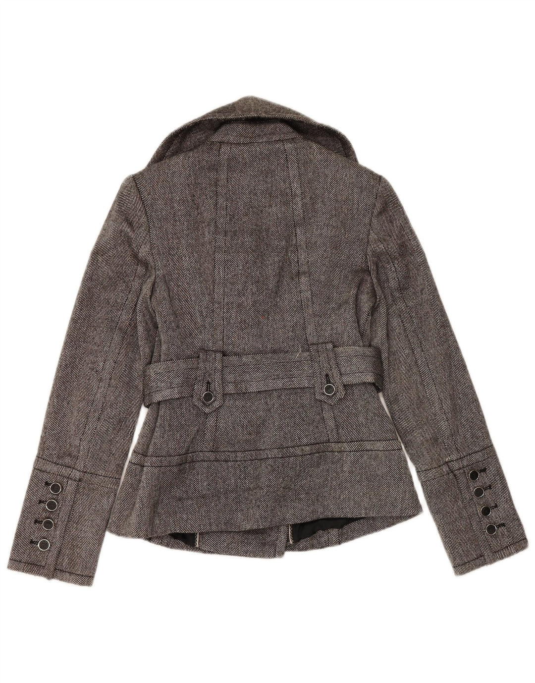 Caban Zara Femme UK 12 Polyester Gris Moyen À Chevrons