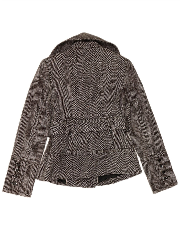 Caban Zara Femme UK 12 Polyester Gris Moyen À Chevrons