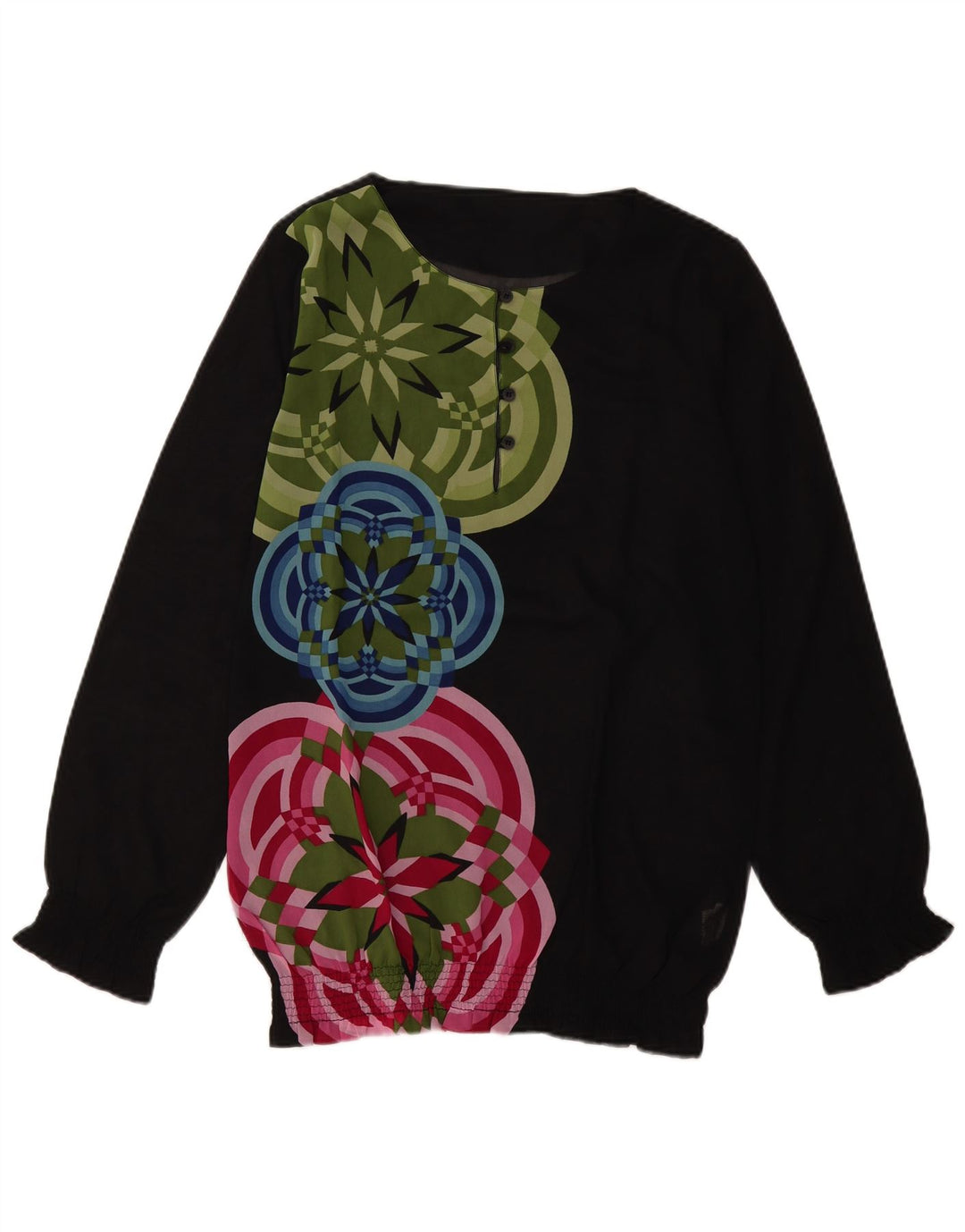 DESIGUAL Chemisier à manches longues pour femme UK 18 XL Noir Géométrique Polyester
