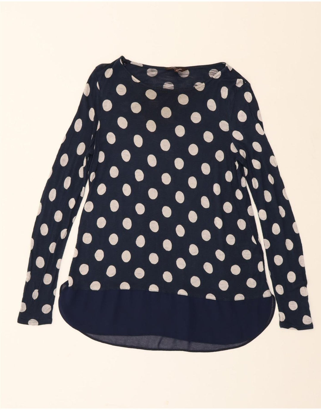 PHASE EIGHT Womens Longline Blouse Top UK 10 Small Navy Blue Polka Dot Vintage Phase Eight and Second-Hand Phase Eight from Messina Hembry 