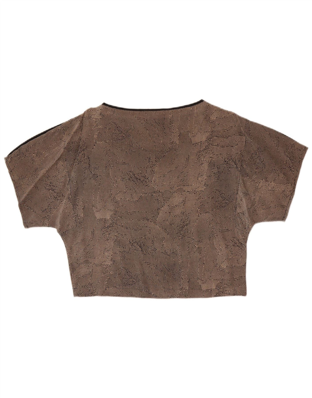 vintage Womens Crop Blouse Top UK 14 Soie tachetée brun moyen