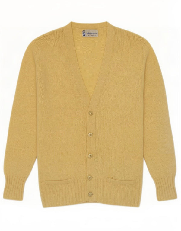 vintage Mens Cardigan Sweater Petite laine vierge jaune