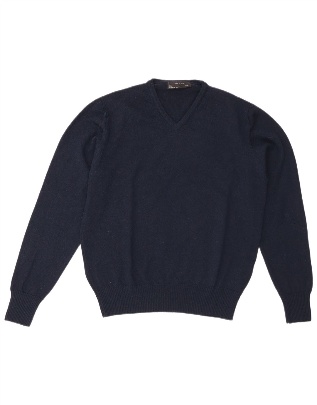 Zara Pull Col V Homme Bleu Marine Moyen Laine