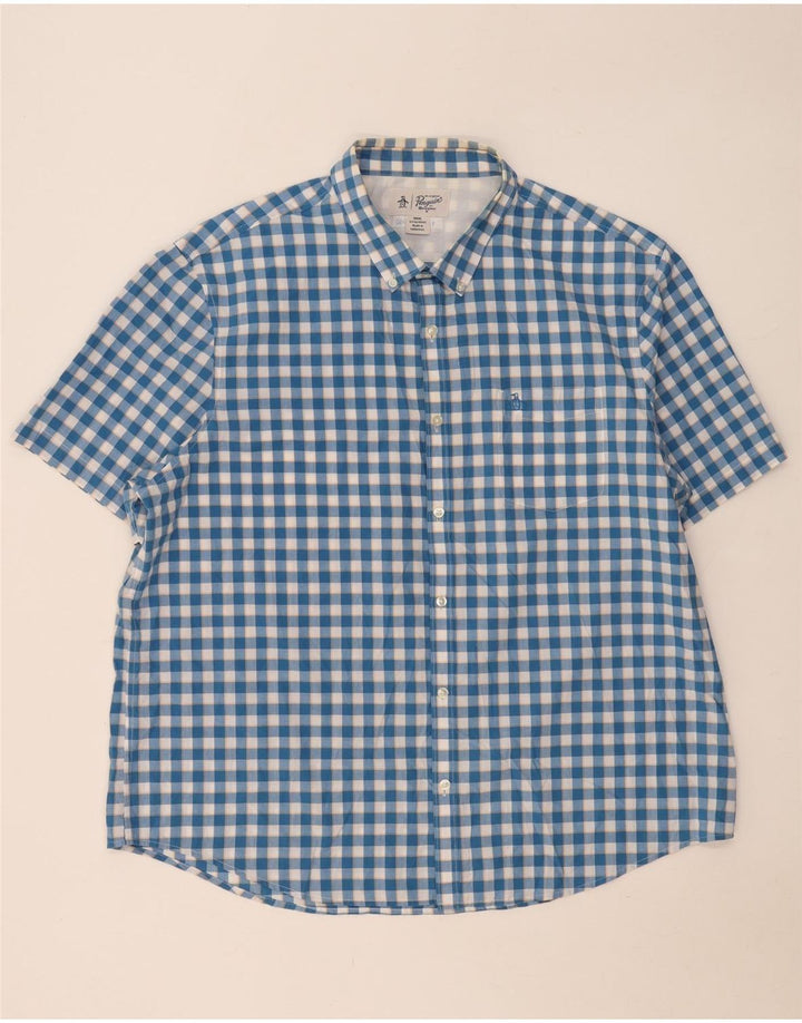 Penguin Chemise à manches courtes pour homme 3XL Bleu vichy