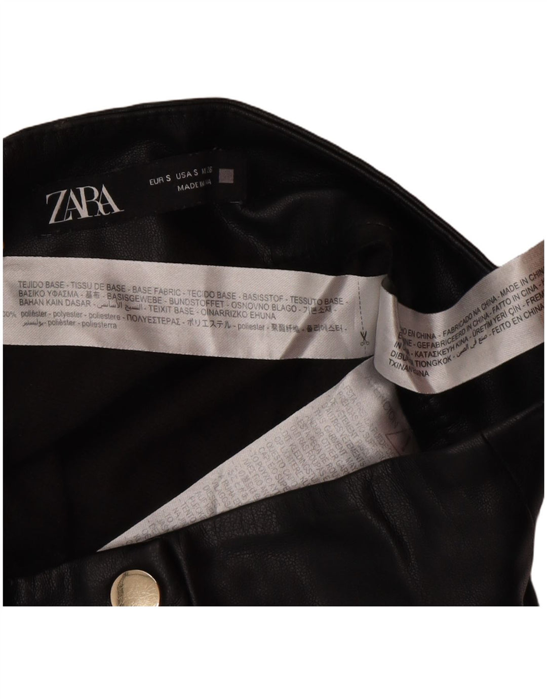 Zara Femme Mini Jupe En Simili Cuir Petit W26 Noir Polyester