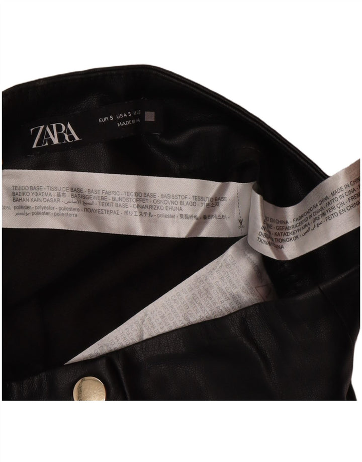 Zara Femme Mini Jupe En Simili Cuir Petit W26 Noir Polyester