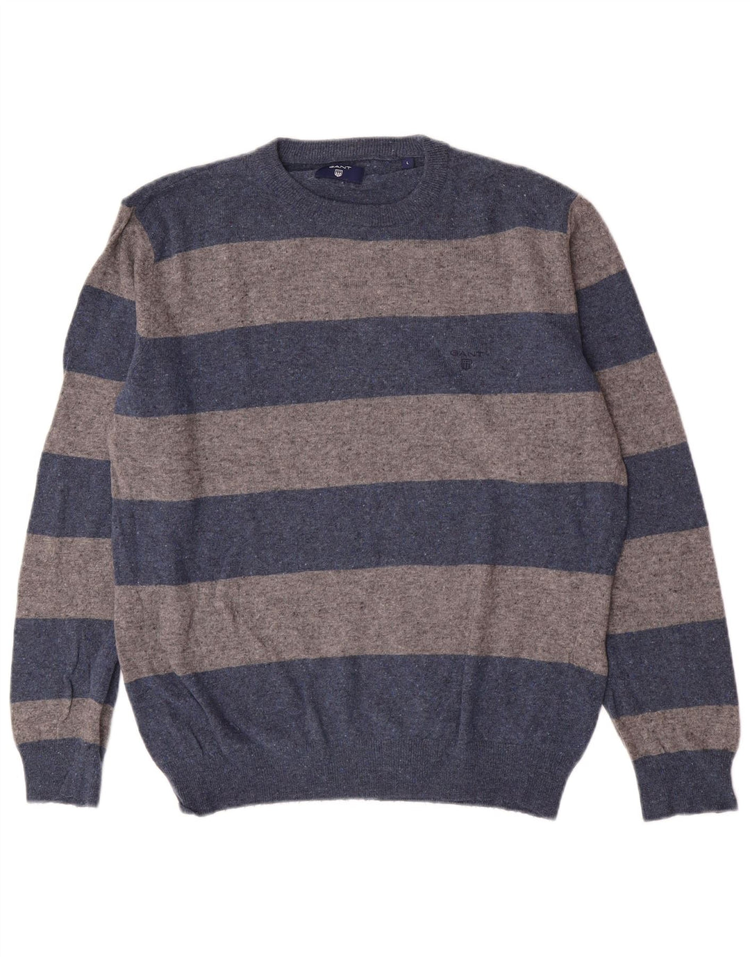 Gant Pull à col rond pour homme en laine d'agneau à rayures bleues