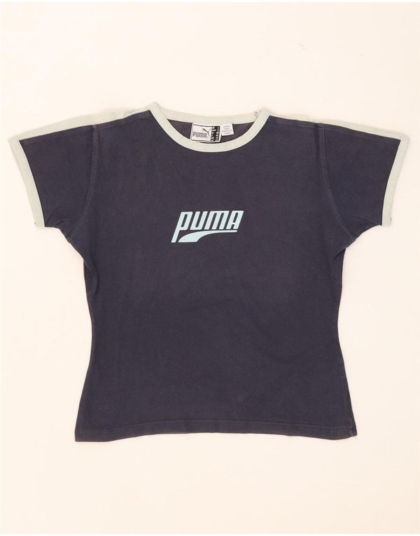 Puma Womens Crop Graphic T-Shirt Top UK 14 Large Bleu Marine Coton