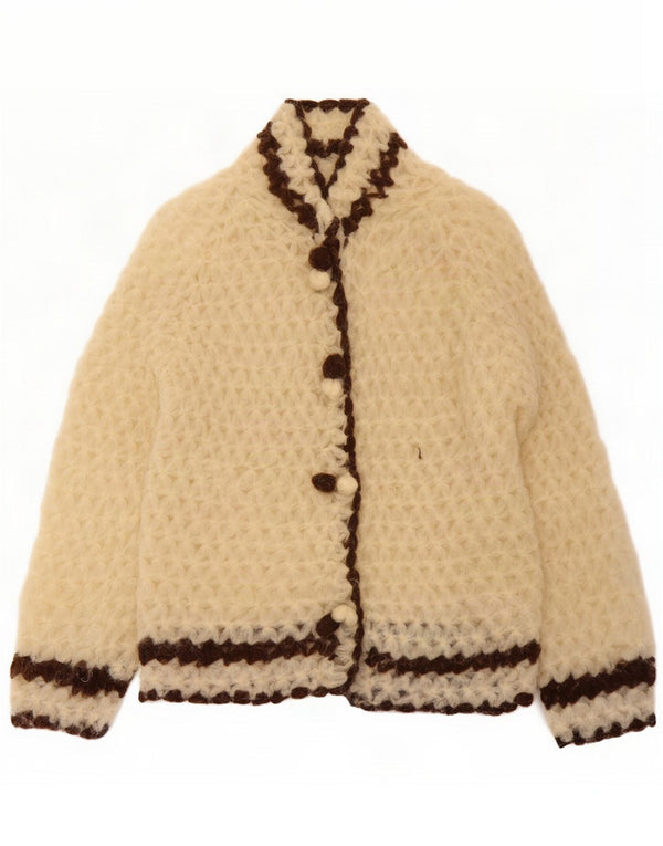 Vintage Womens Cardigan Sweater UK 12 Medium Off White Rayé