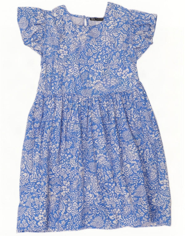Zara Robe trapèze pour femme UK 18 XL Bleu floral