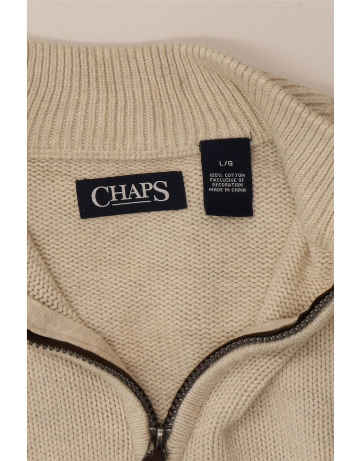 Chaps Pull col zippé pour homme en coton beige Large