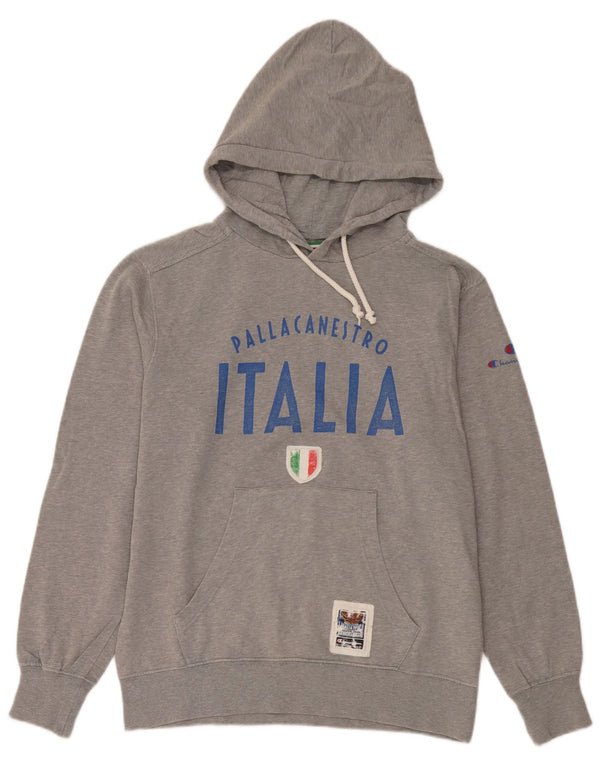 Champion Mens Italia Graphic Hoodie Jumper Large Grey Flecked Cotton