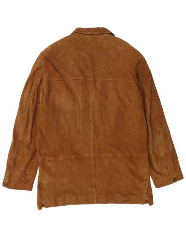vintage Homme 3 Boutons Blazer En Daim Veste IT 48 Cuir Marron Moyen