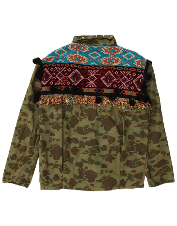 Zara Veste militaire surdimensionnée pour femme UK 6 XS Kaki Camouflage Coton