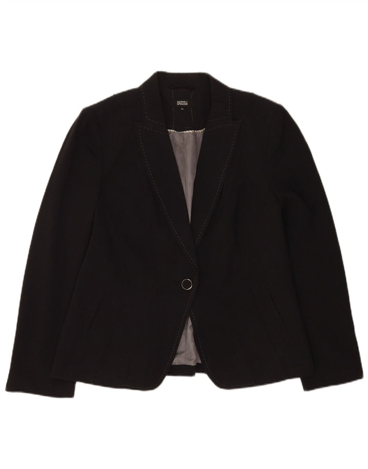 Marks & Spencer Veste blazer à 1 bouton pour femme UK 14 Large Noir Polyester