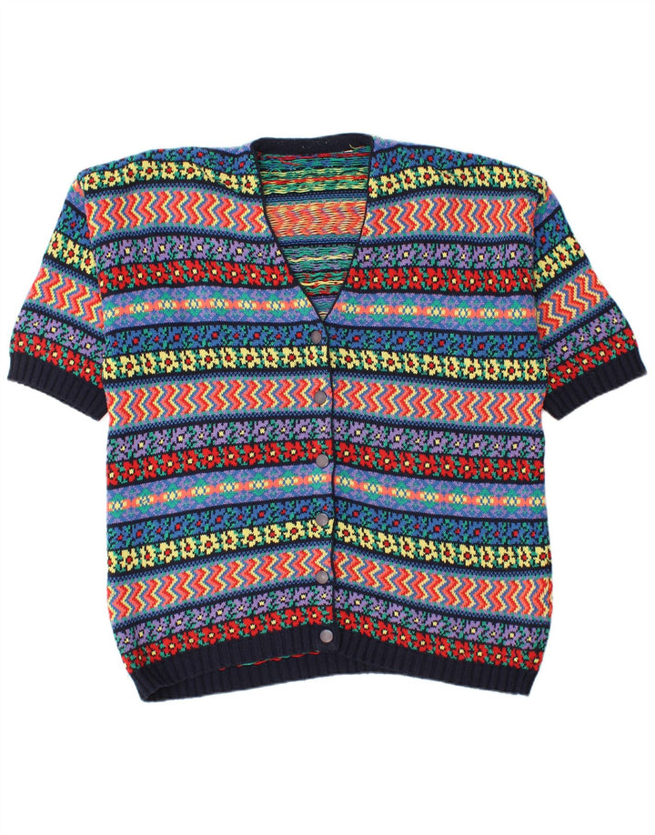 vintage Femmes Surdimensionné Cardigan Pull UK 16 Grand Multicolore