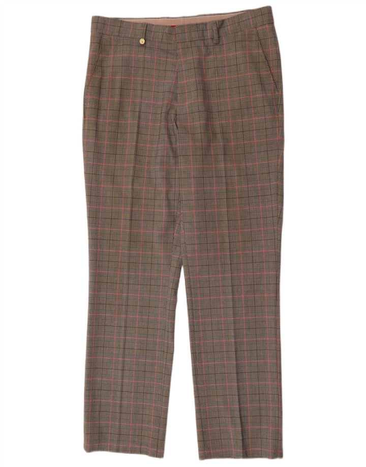 Golfino Pantalon de Costume Droit Homme W34 L31 Gris Carreaux Polyester