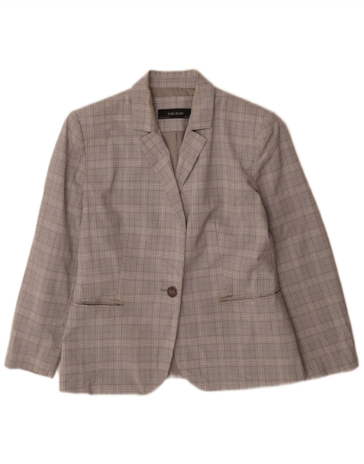 Zara Veste Blazer 1 Bouton Femme EU 40 Pied-de-Poule Gris Moyen