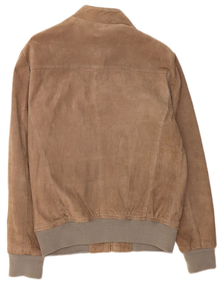 vintage Mens Suede Bomber Jacket UK 38 Cuir Gris Moyen