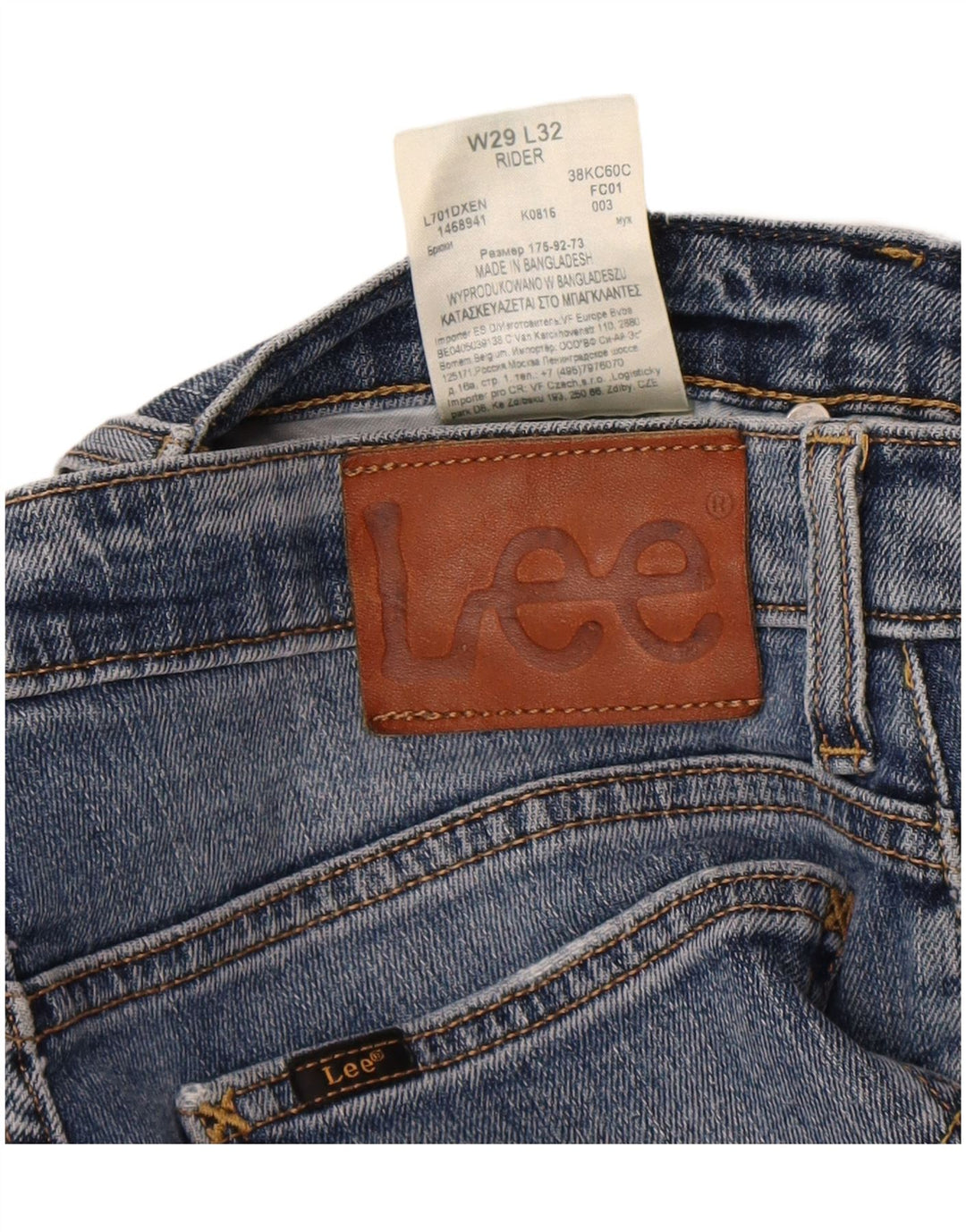 Lee Jean Slim Rider Homme W29 L32 Bleu Coton