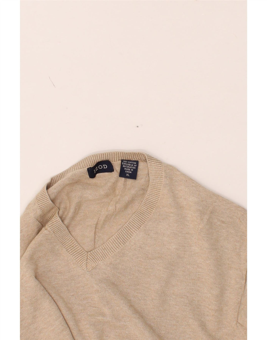 IZOD Mens V-Neck Jumper Sweater XL Beige Cotton Vintage Izod and Second-Hand Izod from Messina Hembry 