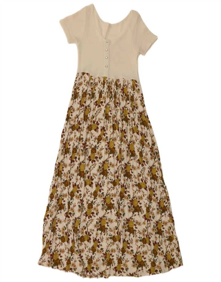 VINTAGE Robe Maxi Femme UK 4 XS Off White Floral