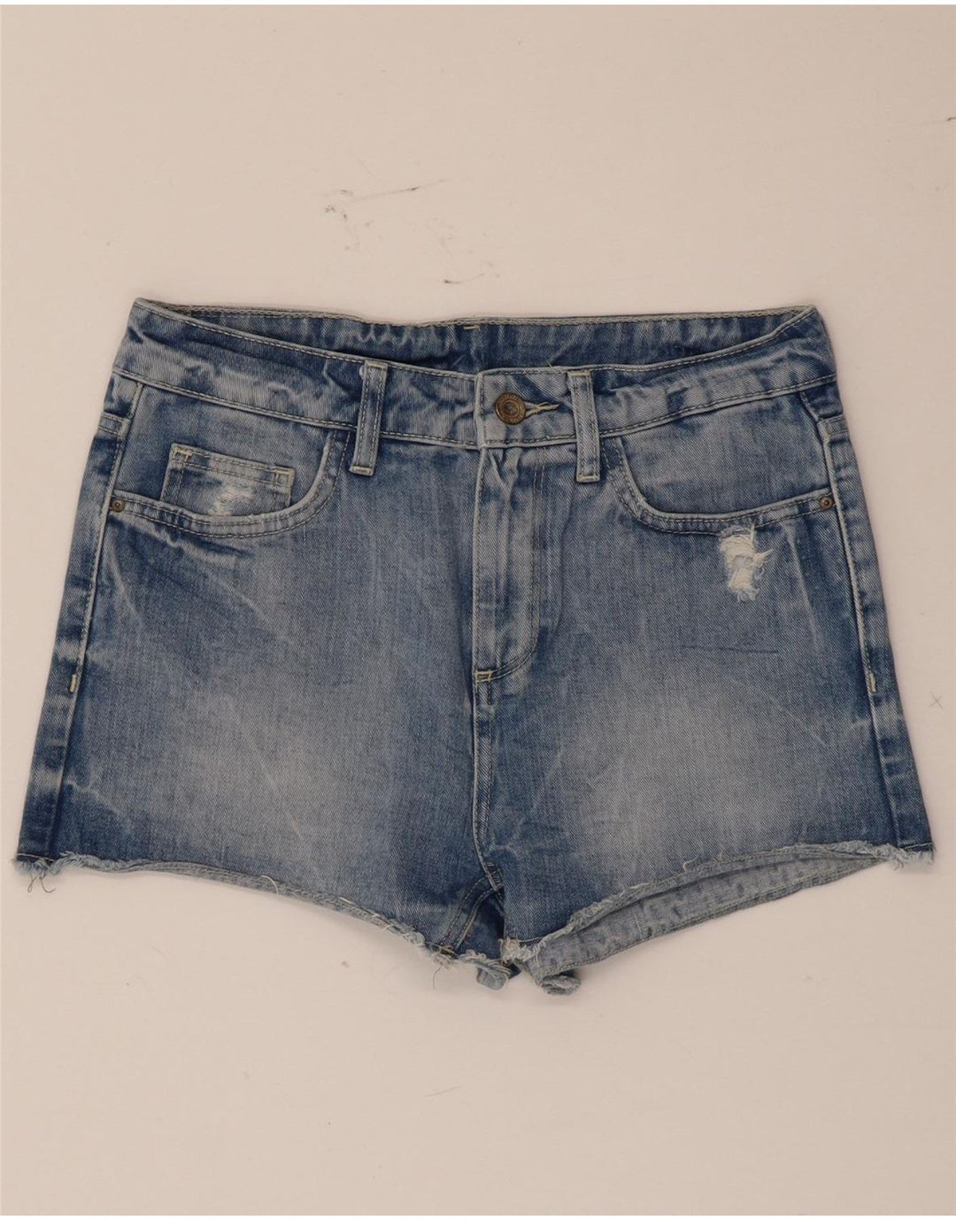 Zara Short en jean vieilli pour femme EU 36 XS W26 Bleu