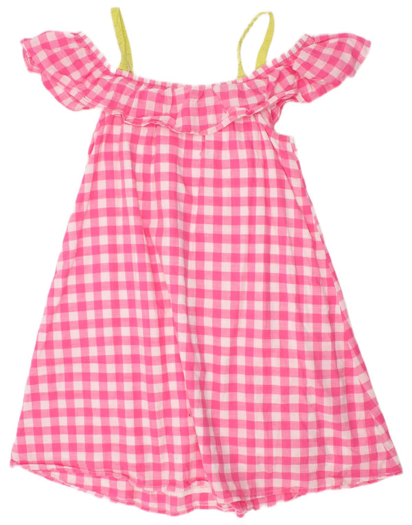 Benetton Robe à épaules dénudées pour fille 8-9 ans en coton vichy rose