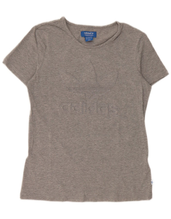 Adidas T-shirt graphique pour femme UK 14 Gris moyen en coton moucheté